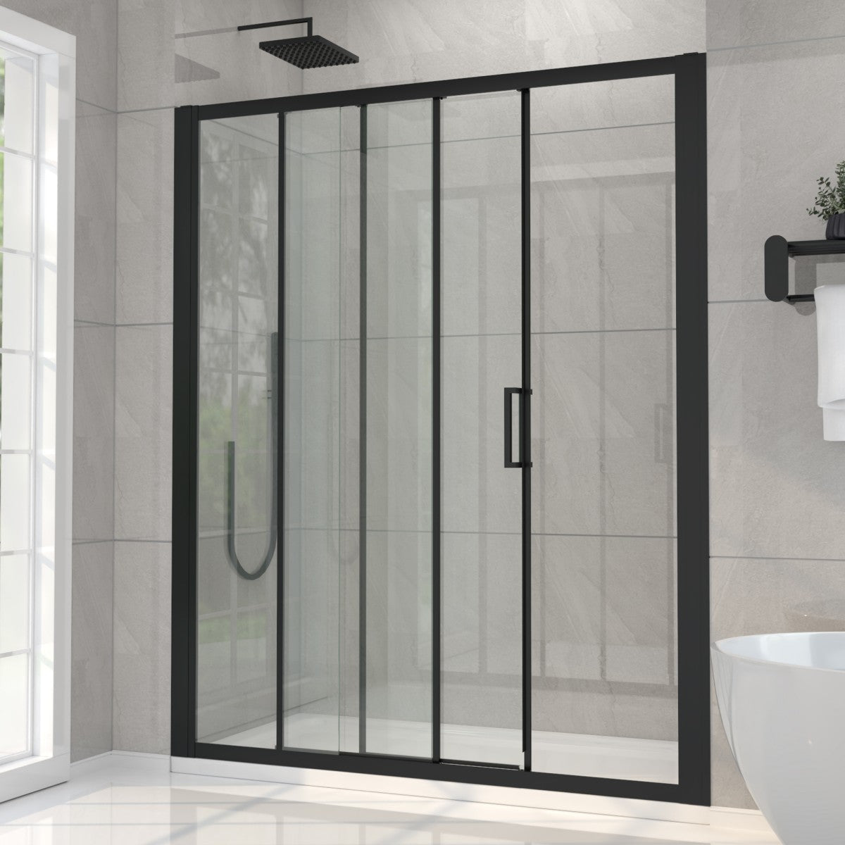 Nexus 44-48W x 70.H Easy Clean Framed Tri-Fold Sliding Shower Door with 1/4" (6mm) Clear SGCC Tempered Glass,Matte Black Finish