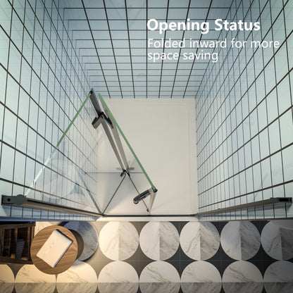 Exbrite Adapt Bifold Shower Door 30-32 in.W x 72 in.H Pivot Swing Shower Doors,Matte Black,Tempered Shower Glass - ExBriteUSA