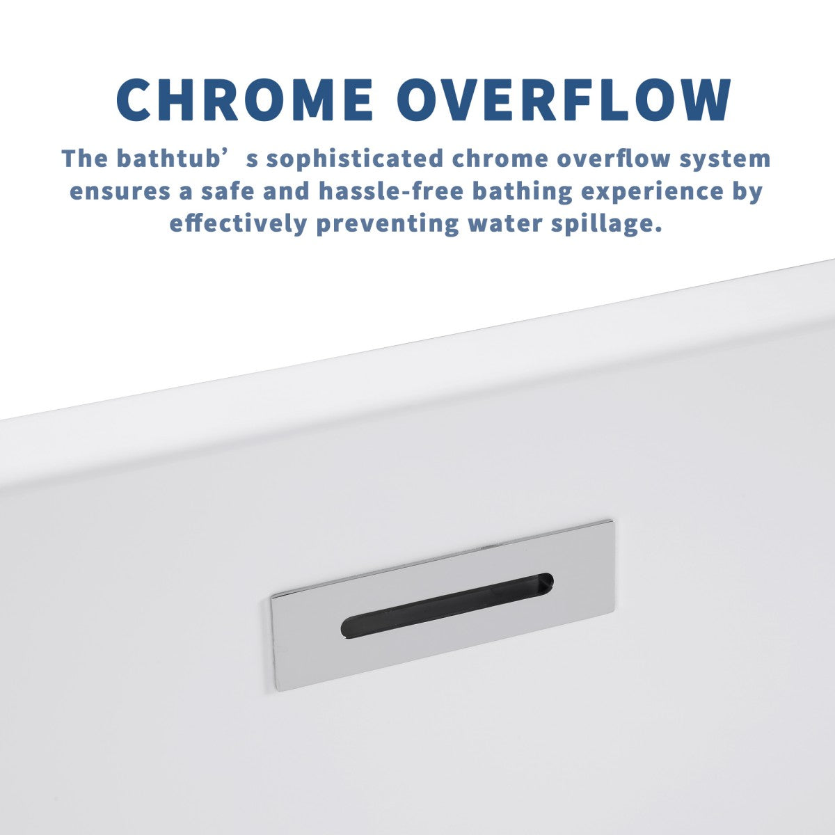 SQ Exbrite 43'  Acrylic Freestanding Bathtub ,Spacious rectangle Shape, Gloss White Finish, Chrome Overflow & Pop-Up Drain CUPC Certificate - ExBriteUSA
