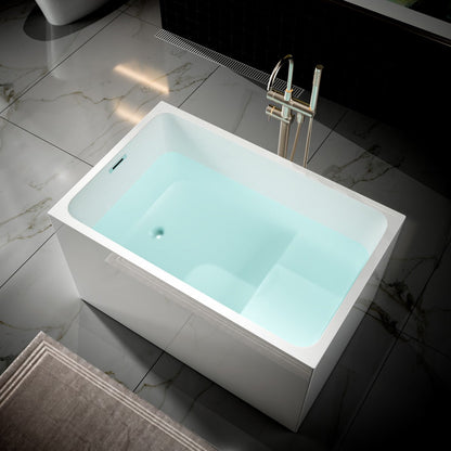 SQ-S Exbrite 43' Acrylic Freestanding Bathtub with seat,Spacious rectangle Shape, Gloss White Finish, Chrome Overflow & Pop-Up Drain - ExBriteUSA