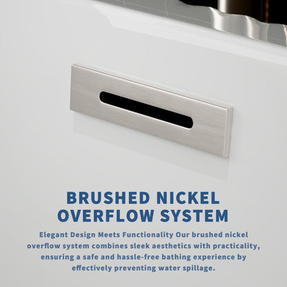 WSP-NK Exbrite 67' Acrylic Freestanding Bathtub, Unique Pleated Design, Glossy White,  Brushed Nickel  Overflow and Pop-Up Drain, cUPC Certified