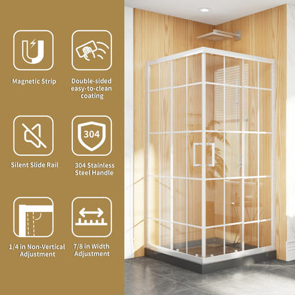 Haven-S 36" x 72" Corner Shower Enclosure,6mm Clear Glass,Double Sliding Shower Doors,White,Not Base,Adjustable