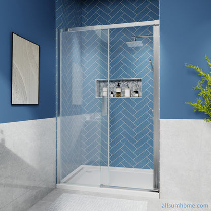 Lock Adjustable 44-48"W x 74"H Sliding Glass Shower Door with 8mm Clear Tempered Glass,Stainless Steel Hardware Brushed Nickel,Rectangle Shower Door