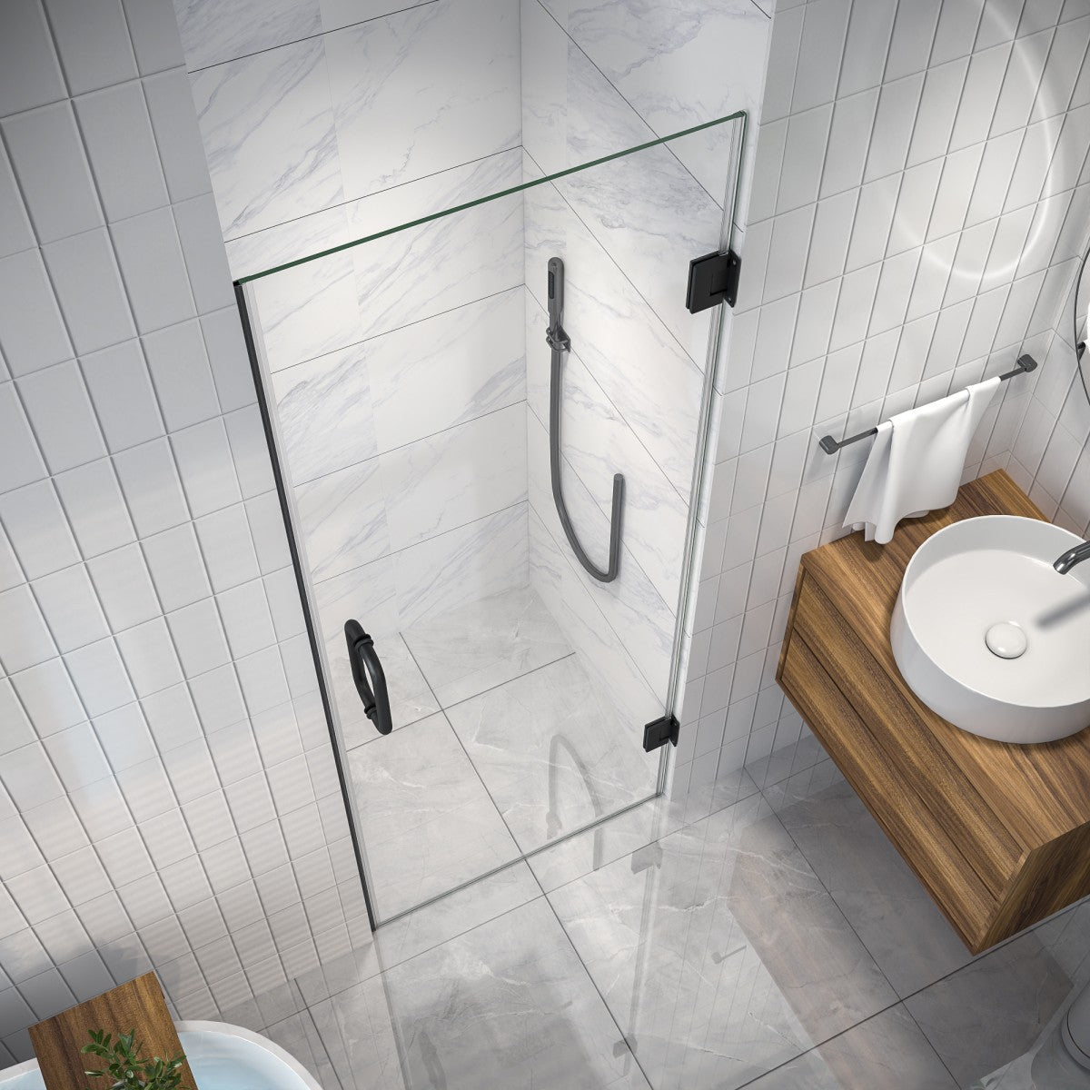 Valor Shower Door 28in.W x 72in.H Frameless Hinged Shower Door,Shower Room Glass Door with Clear Tempered Shower Glass Panel,Black
