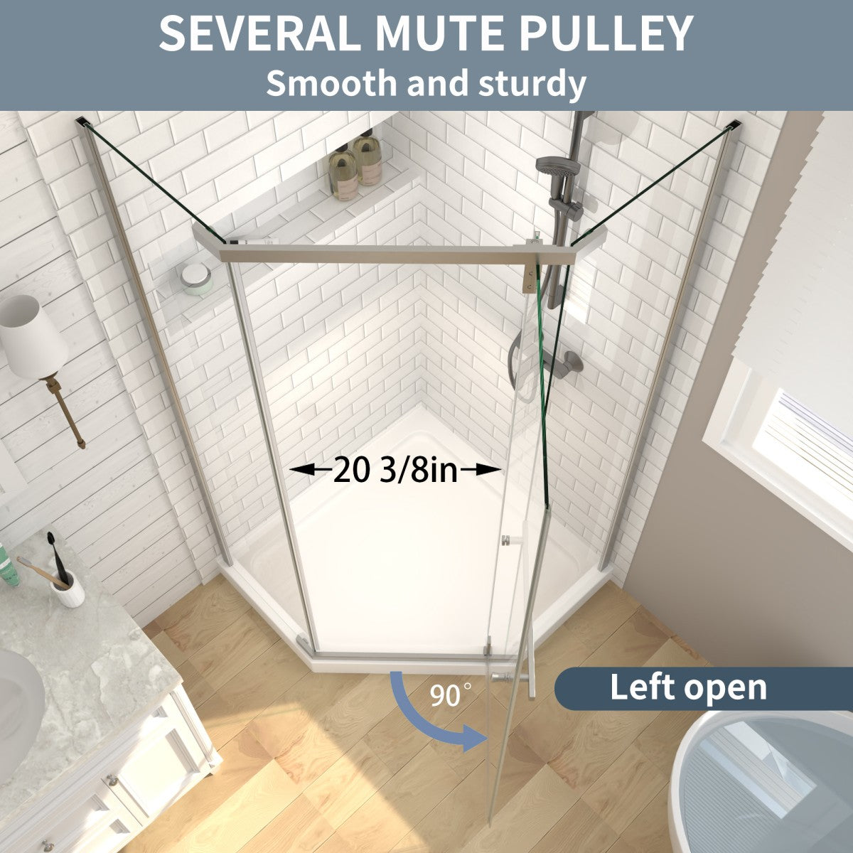 Prism Neo-Angle Frameless Shower Door 38 in. W x 72 in. H Corner Shower Enclosure with 6mm Clear Glass,Pivot Shower Doors,Brushed Nickel