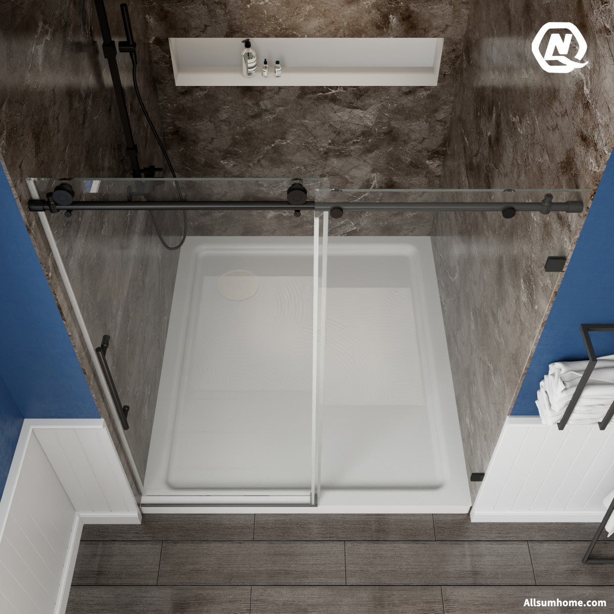 Anchor 56-60 in. W x 74 in. H Frameless Tall Shower Door Sliding Walk-in Shower Design with 8mm thick Clear Glass,Black - ExBriteUSA