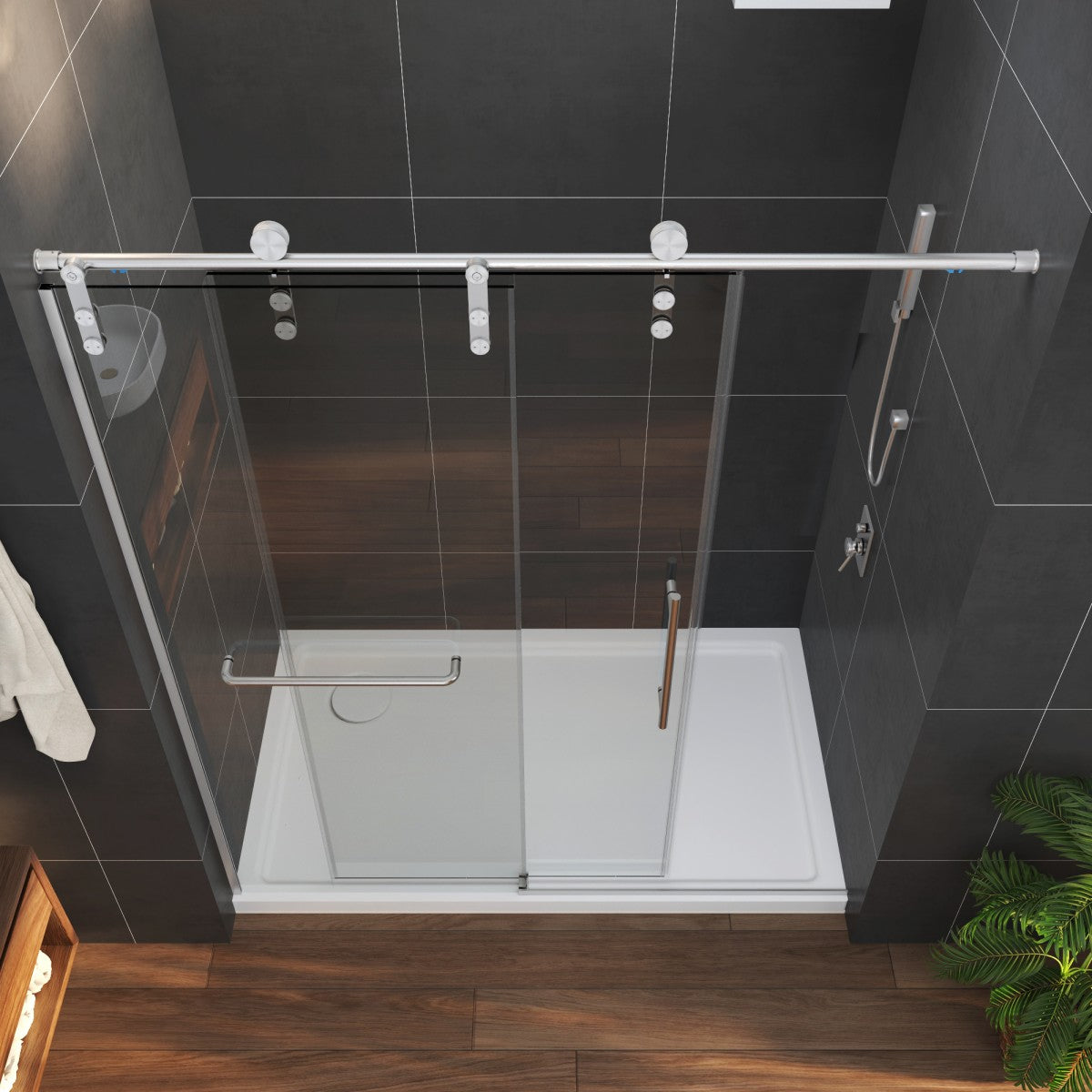 Anchor-B Allsumhome 56"-60"W x 70"H Frameless Sliding Shower Door,Tempered Glass,Shower Enclosure,Double Side Easy Clean Coat,Brushed Nickel ,Buffer