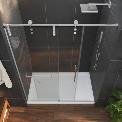 Anchor-B Allsumhome 56"-60"W x 76"H Frameless Sliding Shower Door,8mm Tempered Glass Shower Enclosure,Double Easy Clean Coat,Brushed Nickel,Buffer