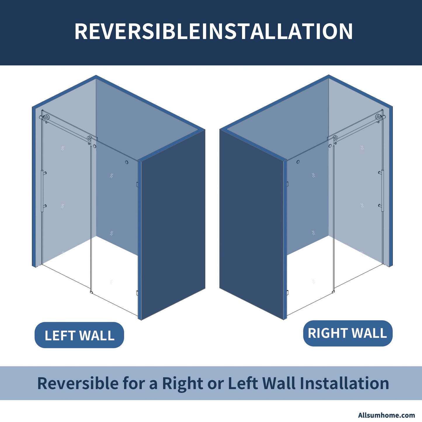 Anchor 56"-60" Width x 74" Height Frameless Sliding Shower Door,Clear Tempered Glass,Matte Black,Smooth Door Closing,Vertical Handle - ExBriteUSA