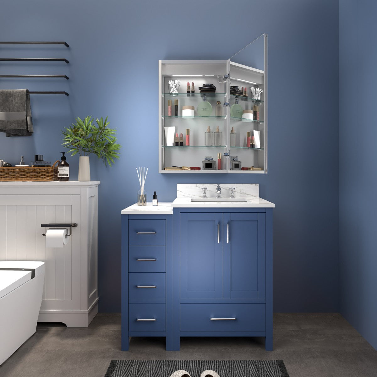 Boost-M2 20" W x 32" H Bathroom Narrow Light Medicine Cabinets with Vanity Mirror Recessed or Surface, Left Hinge