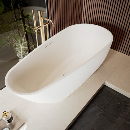 Allsumhome RockE 59" Oval Solid Surface Stone Freestanding Bathtub,Stone Touch,White,Scratch-proof,cUPC Certified,No Drain
