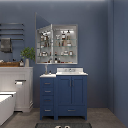 Boost-M2 24" W x 32" H LED Lighted Bathroom Medicine Cabinet with Mirror and Clock