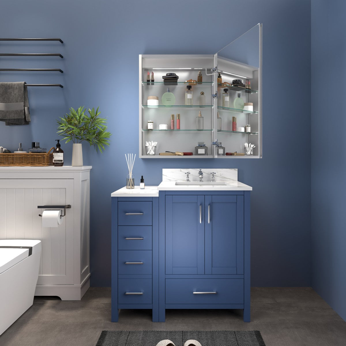 Boost-M2 24" W x 32" H LED Lighted Bathroom Medicine Cabinet with Mirror, Right Hinge