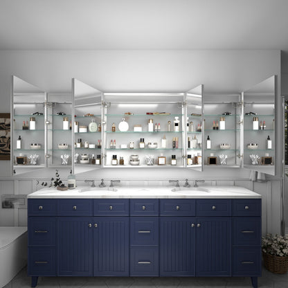 Rim 84" W x 32" H LED Lighted Bathroom Medicine Cabinet with Mirror Recessed or Surface with Mirrors