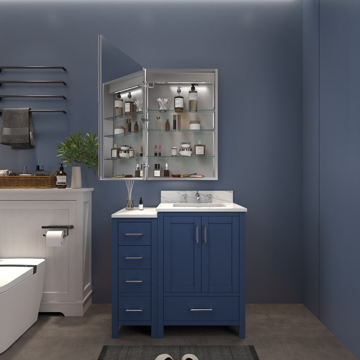 Boost-M2 24" W x 36" H LED Lighted Bathroom Medicine Cabinet with Mirror,Left Hinge