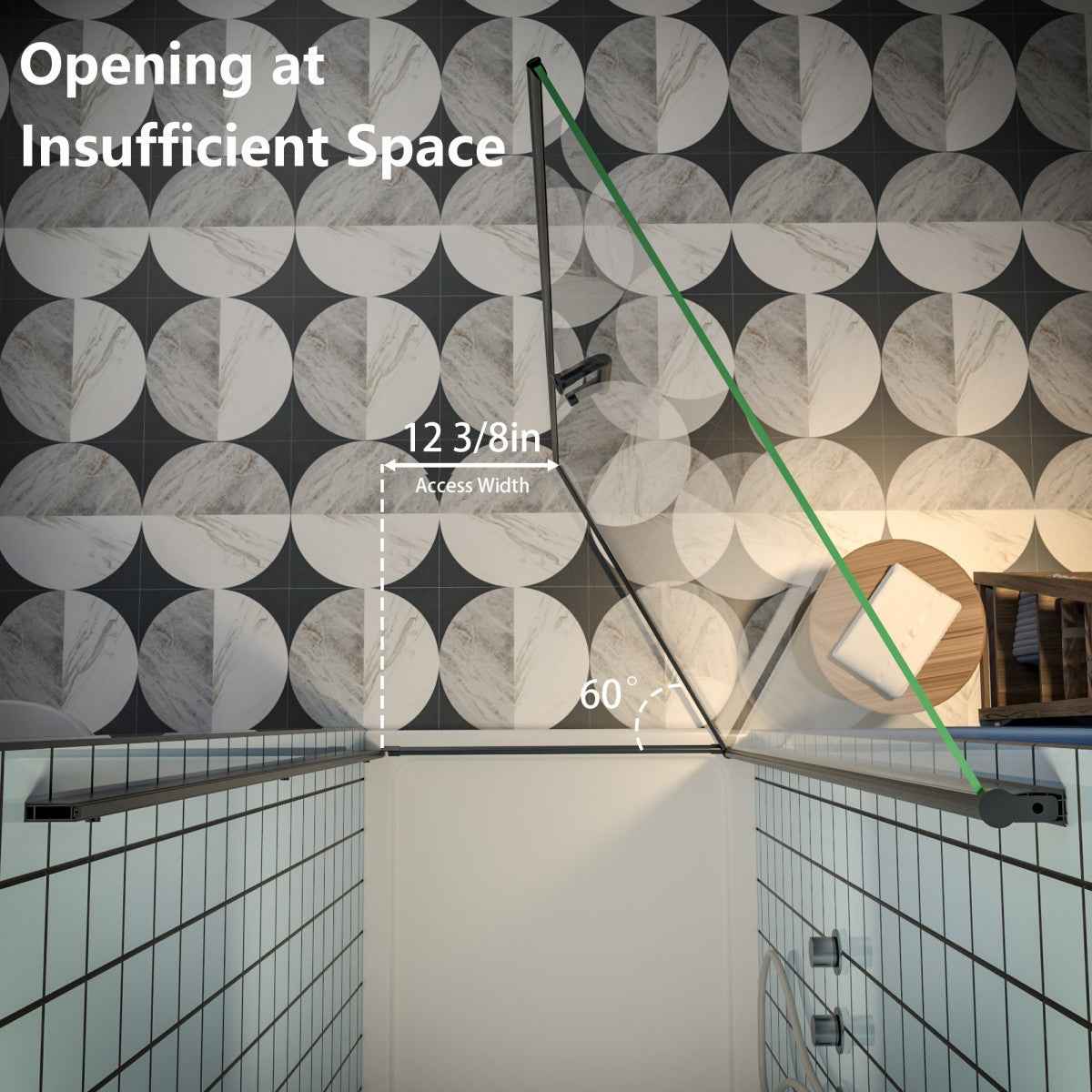 Classy 30-32" W x 72" H Pivot Shower Door Semi-Frameless Matte Black Hinged Glass Shower Door with Handle