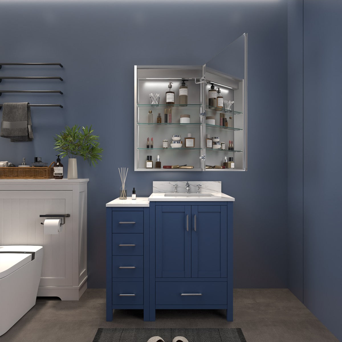 Boost-M1 24" W x 36" H LED Lighted Bathroom Medicine Cabinet with Mirror and Right Hinge - Stylish Bathroom Medicine Cabinets with Lights