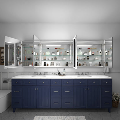 Rim 92" W x 30" H ExBrite LED Lighted Bathroom Medicine Cabinet with Mirror Recessed or Surface with Mirrors