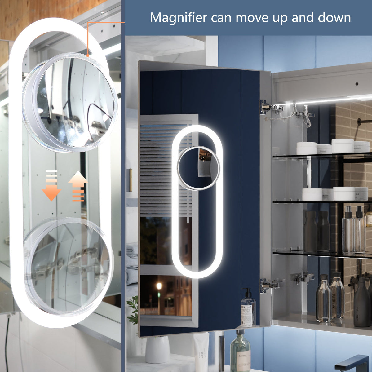 Illusion 66" x 36" LED Lighted Medicine Cabinet with Magnifiers Front and Back Light - ExBriteUSA