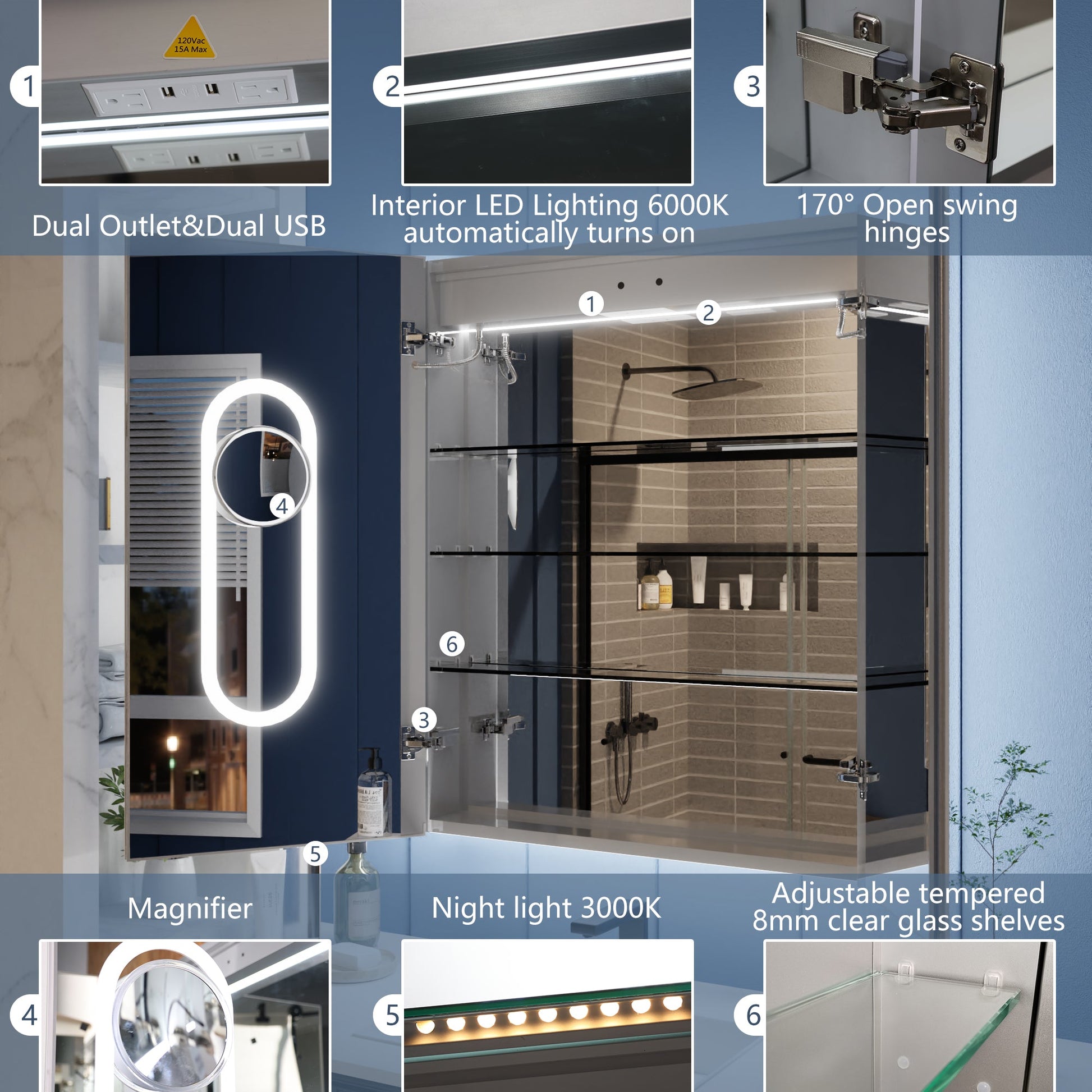 Illusion 30" x 36" LED Lighted Medicine Cabinet with Magnifiers Front and Back Light - ExBriteUSA