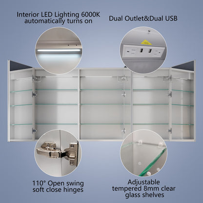 Boost 60" W x 32" H LED Lighted Bathroom Medicine Cabinet with Mirror Recessed or Surface led Medicine Cabinet