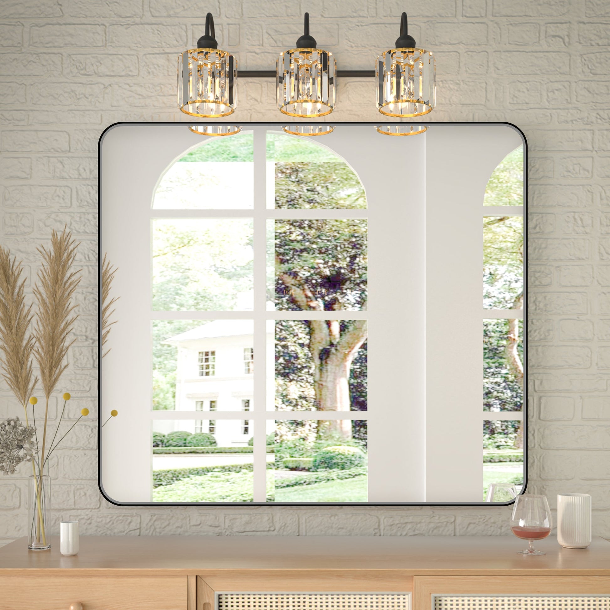 Noir 40" x 36" Vanity Mirror �C Modern, Elegant, Rectangular Wall Mirror with Tempered Glass, Shatterproof, Rust-Resistant, Matte Black Frame for Bathroom, Living Room & Hallway - ExBriteUSA