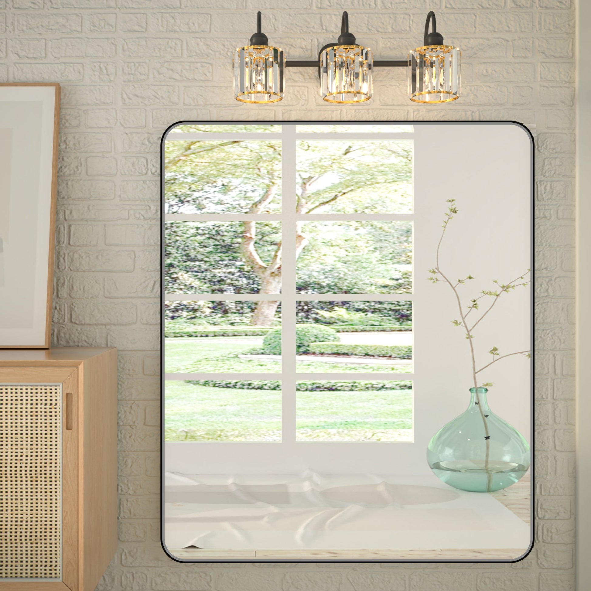 Noir 48" x 40" Vanity Mirror �C Modern, Elegant, Rectangular Wall Mirror with Tempered Glass, Shatterproof, Rust-Resistant, Matte Black Frame for Bathroom, Living Room & Hallway - ExBriteUSA