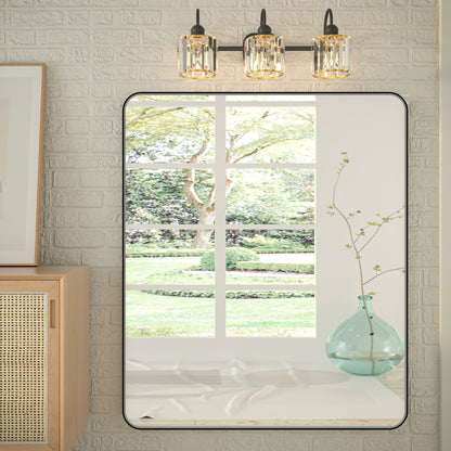 Noir 48" x 40" Vanity Mirror �C Modern, Elegant, Rectangular Wall Mirror with Tempered Glass, Shatterproof, Rust-Resistant, Matte Black Frame for Bathroom, Living Room & Hallway - ExBriteUSA