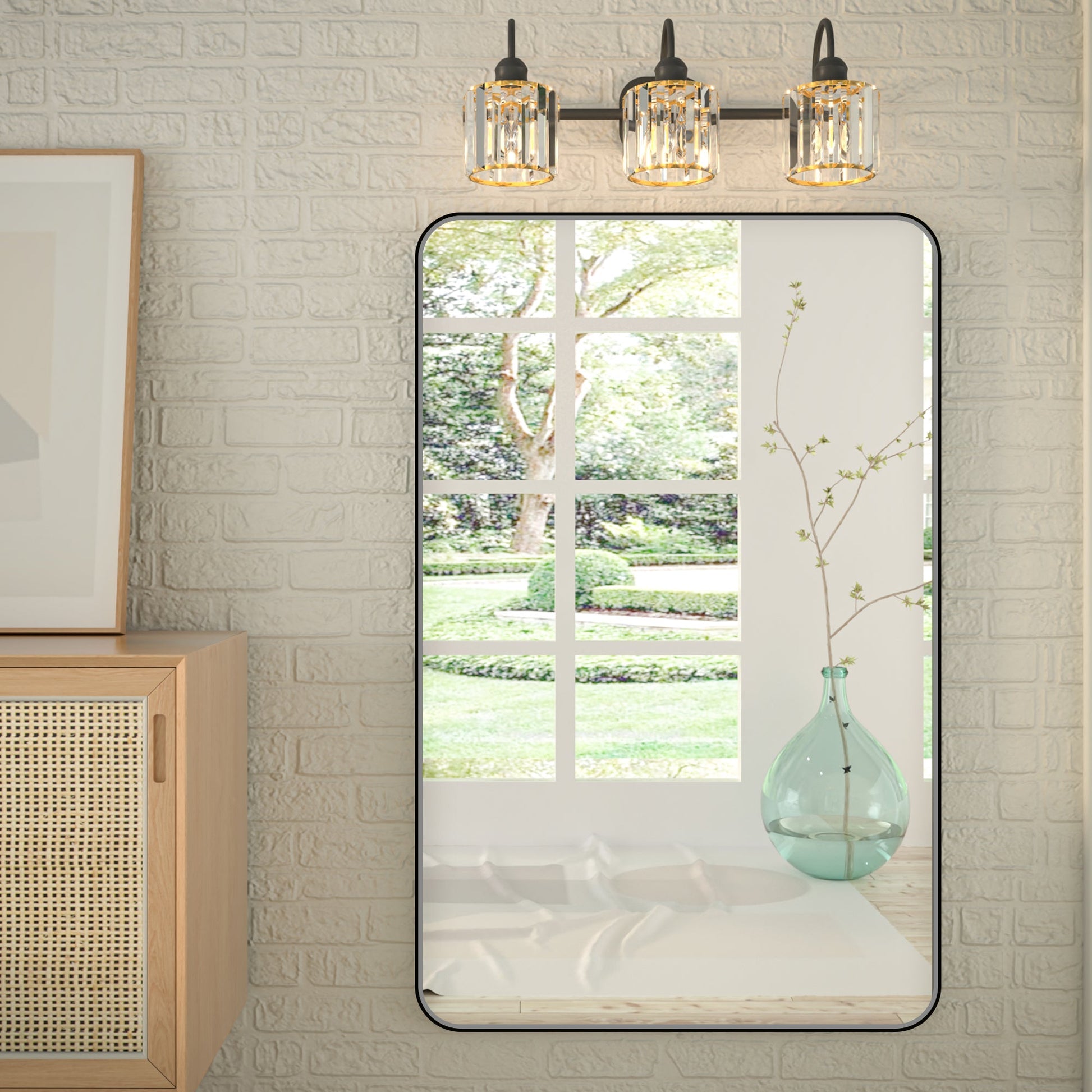 Noir 48" x 30" Vanity Mirror �C Modern, Elegant, Rectangular Wall Mirror with Tempered Glass, Shatterproof, Rust-Resistant, Matte Black Frame for Bathroom, Living Room & Hallway - ExBriteUSA