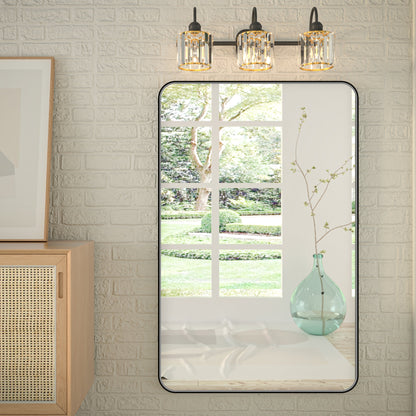 Noir 48" x 30" Vanity Mirror �C Modern, Elegant, Rectangular Wall Mirror with Tempered Glass, Shatterproof, Rust-Resistant, Matte Black Frame for Bathroom, Living Room & Hallway - ExBriteUSA