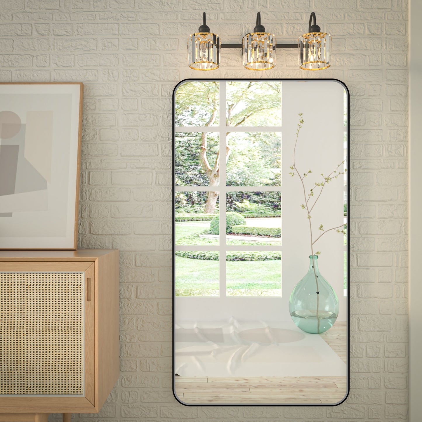 Noir 55" x 30" Vanity Mirror �C Modern, Elegant, Rectangular Wall Mirror with Tempered Glass, Shatterproof, Rust-Resistant, Matte Black Frame for Bathroom, Living Room & Hallway - ExBriteUSA