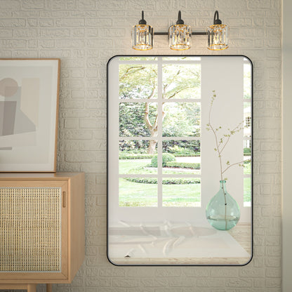 Noir 55" x 36" Vanity Mirror �C Modern, Elegant, Rectangular Wall Mirror with Tempered Glass, Shatterproof, Rust-Resistant, Matte Black Frame for Bathroom, Living Room & Hallway - ExBriteUSA