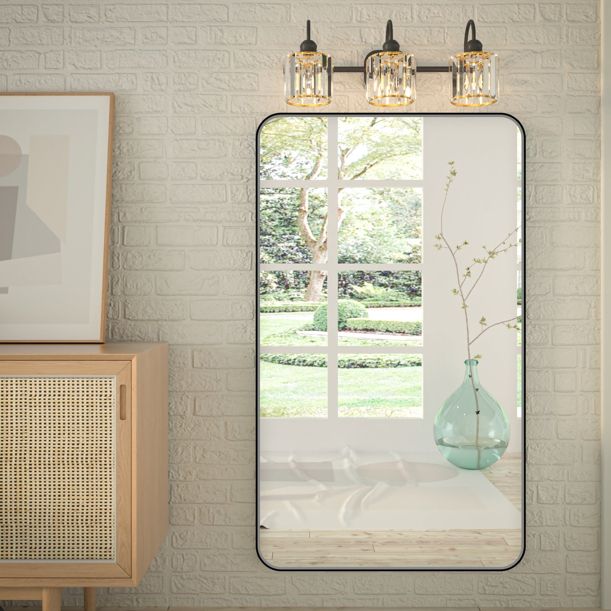 Noir 52" x 30" Vanity Mirror �C Modern, Elegant, Rectangular Wall Mirror with Tempered Glass, Shatterproof, Rust-Resistant, Matte Black Frame for Bathroom, Living Room & Hallway - ExBriteUSA