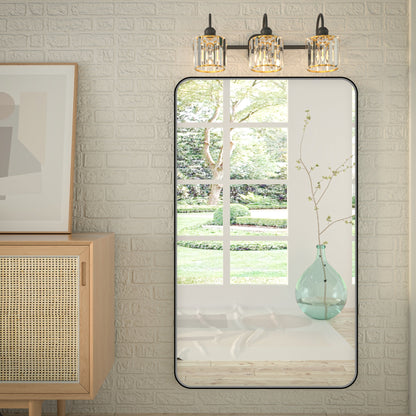 Noir 52" x 30" Vanity Mirror �C Modern, Elegant, Rectangular Wall Mirror with Tempered Glass, Shatterproof, Rust-Resistant, Matte Black Frame for Bathroom, Living Room & Hallway - ExBriteUSA