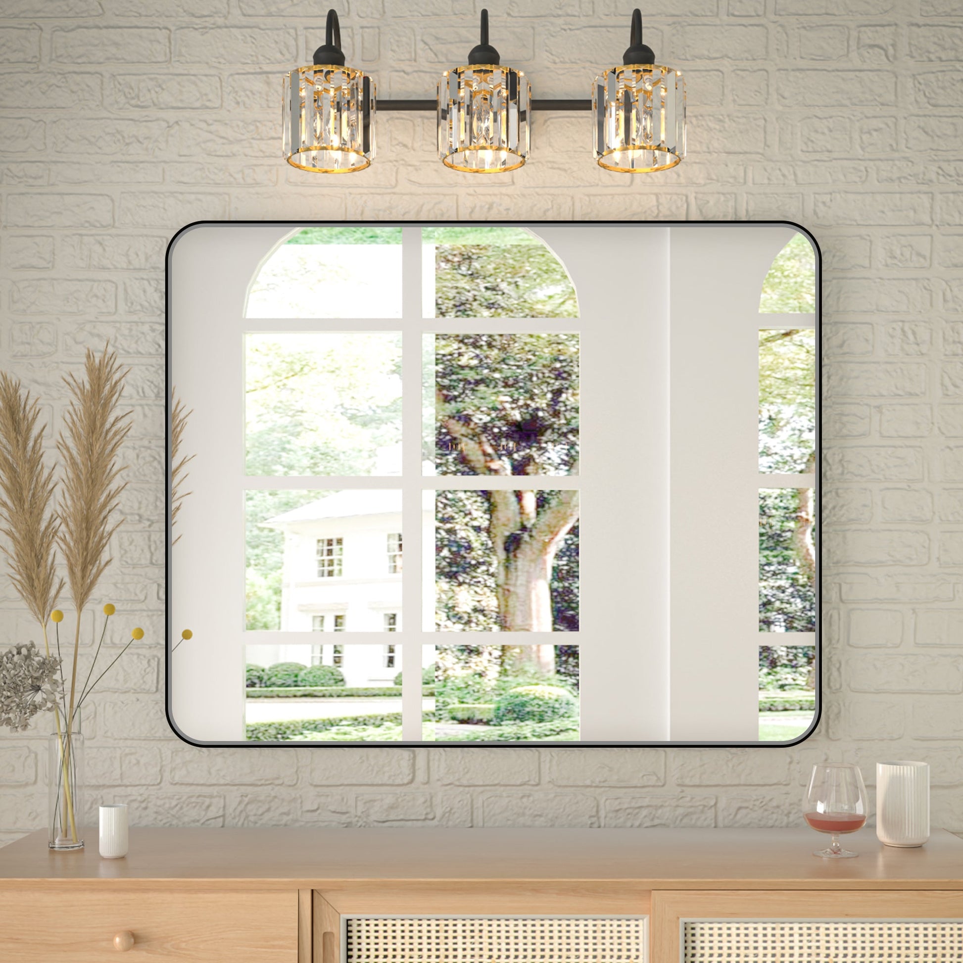 Noir 40" x 32" Vanity Mirror �C Modern, Elegant, Rectangular Wall Mirror with Tempered Glass, Shatterproof, Rust-Resistant, Matte Black Frame for Bathroom, Living Room & Hallway - ExBriteUSA