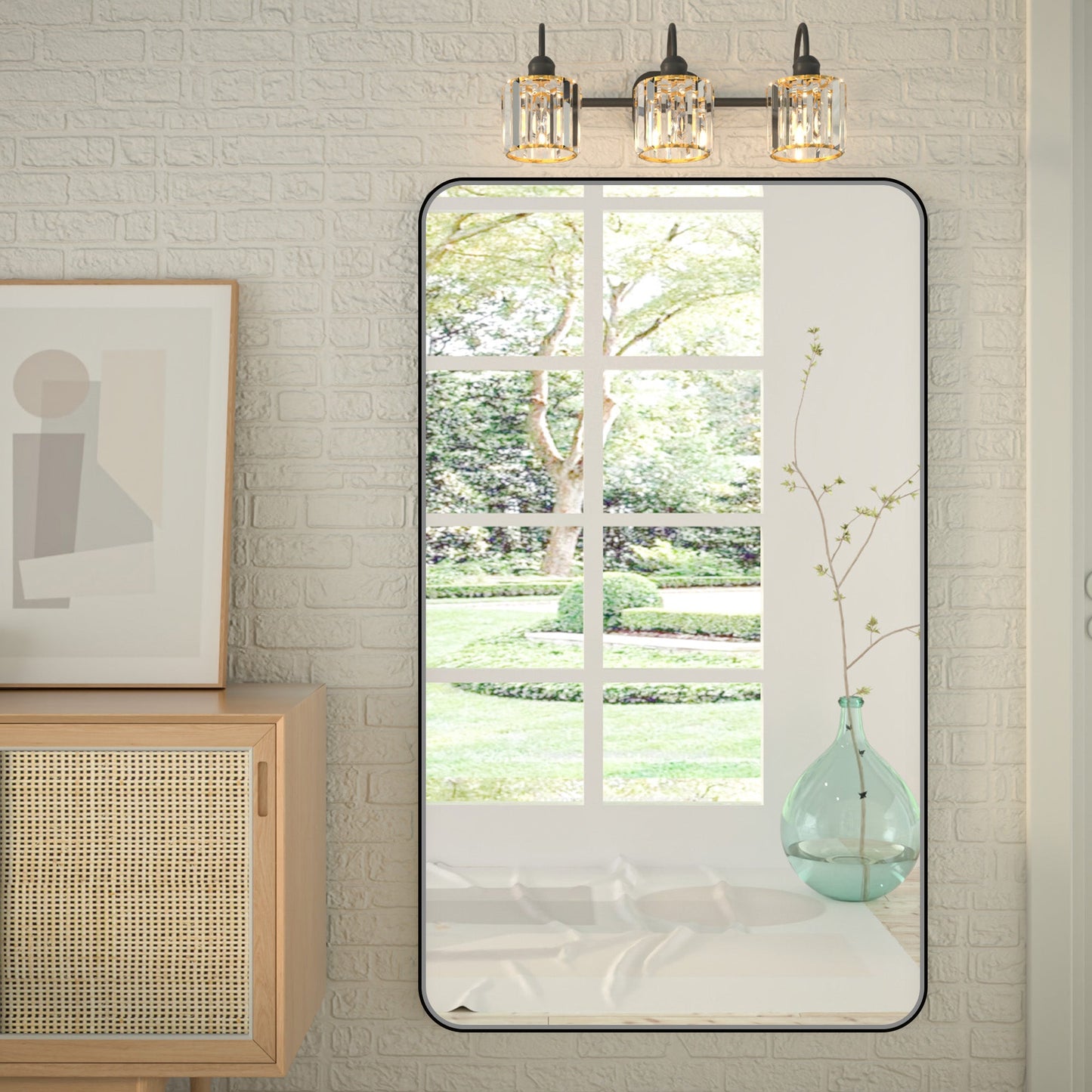 Noir 60" x 36" Vanity Mirror �C Modern, Elegant, Rectangular Wall Mirror with Tempered Glass, Shatterproof, Rust-Resistant, Matte Black Frame for Bathroom, Living Room & Hallway - ExBriteUSA