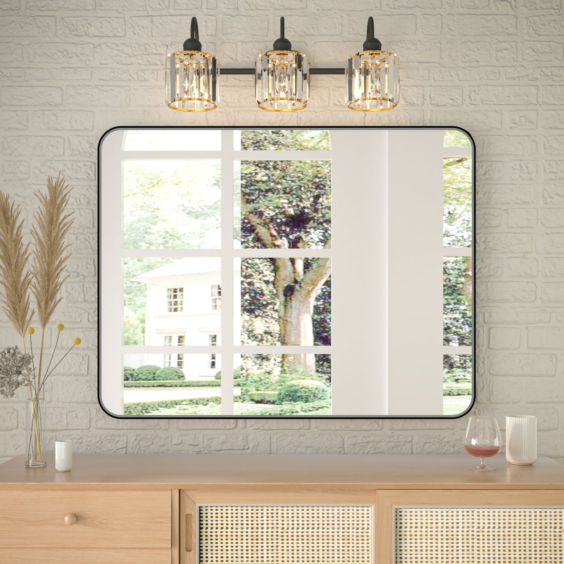 Noir 40" x 30" Vanity Mirror �C Modern, Elegant, Rectangular Wall Mirror with Tempered Glass, Shatterproof, Rust-Resistant, Matte Black Frame for Bathroom, Living Room & Hallway - ExBriteUSA