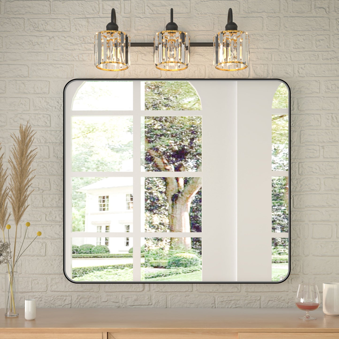 Noir 32" x 36" Vanity Mirror �C Modern, Elegant, Rectangular Wall Mirror with Tempered Glass, Shatterproof, Rust-Resistant, Matte Black Frame for Bathroom, Living Room & Hallway - ExBriteUSA