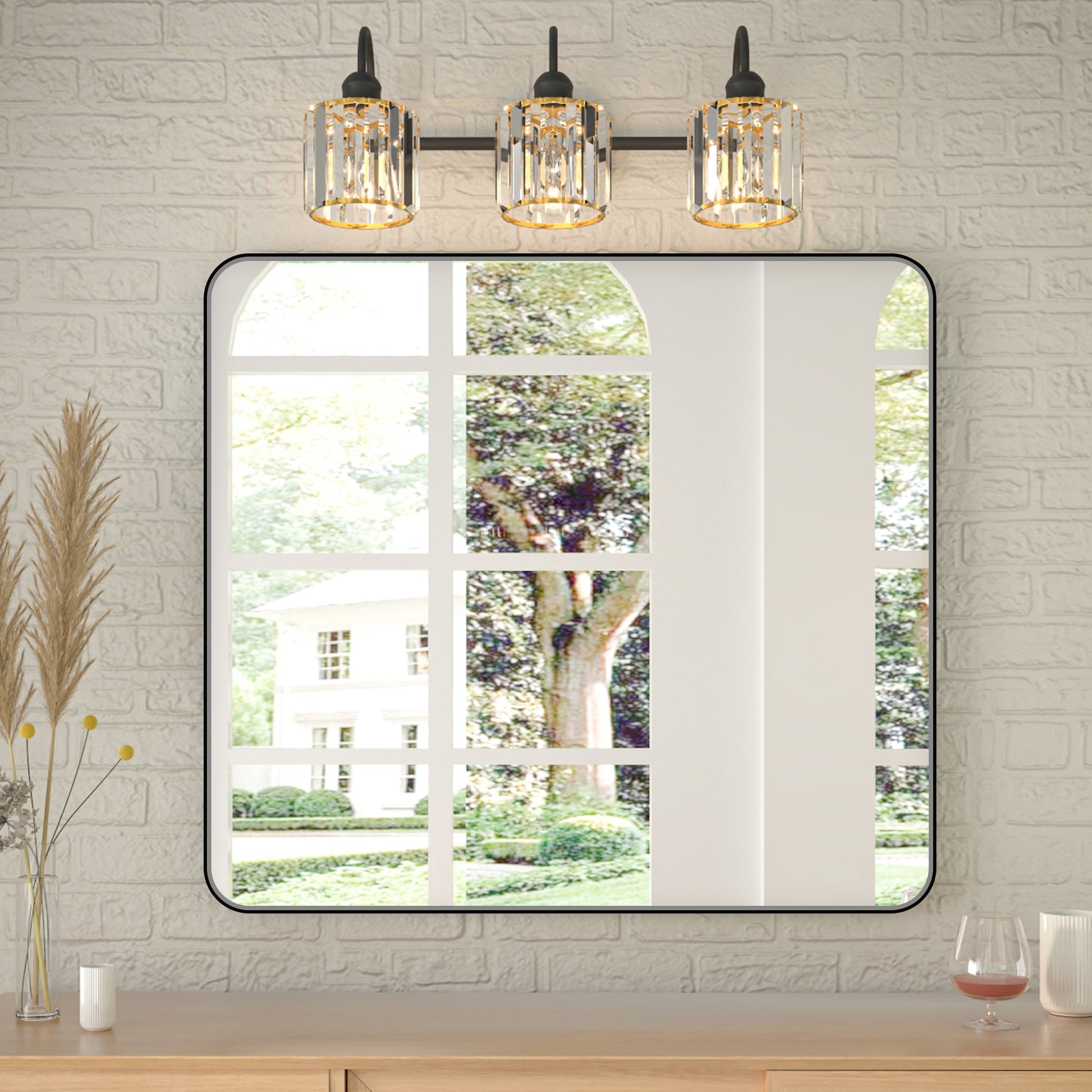Noir 32" x 36" Vanity Mirror �C Modern, Elegant, Rectangular Wall Mirror with Tempered Glass, Shatterproof, Rust-Resistant, Matte Black Frame for Bathroom, Living Room & Hallway - ExBriteUSA