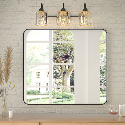 Noir 32" x 36" Vanity Mirror �C Modern, Elegant, Rectangular Wall Mirror with Tempered Glass, Shatterproof, Rust-Resistant, Matte Black Frame for Bathroom, Living Room & Hallway - ExBriteUSA