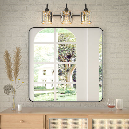 Noir 36" x 36" Vanity Mirror �C Modern, Elegant, Rectangular Wall Mirror with Tempered Glass, Shatterproof, Rust-Resistant, Matte Black Frame for Bathroom, Living Room & Hallway - ExBriteUSA