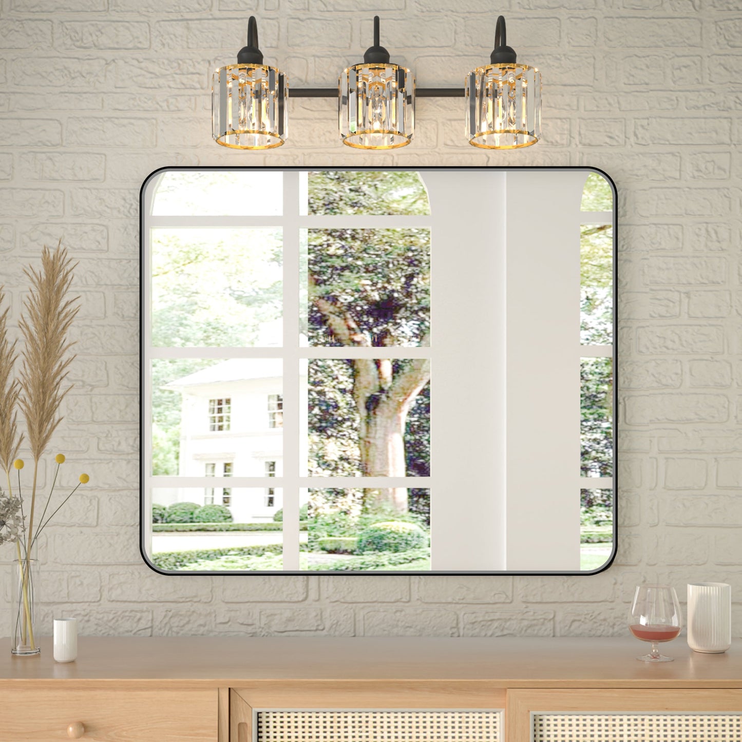 Noir 30" x 36" Vanity Mirror �C Modern, Elegant, Rectangular Wall Mirror with Tempered Glass, Shatterproof, Rust-Resistant, Matte Black Frame for Bathroom, Living Room & Hallway - ExBriteUSA