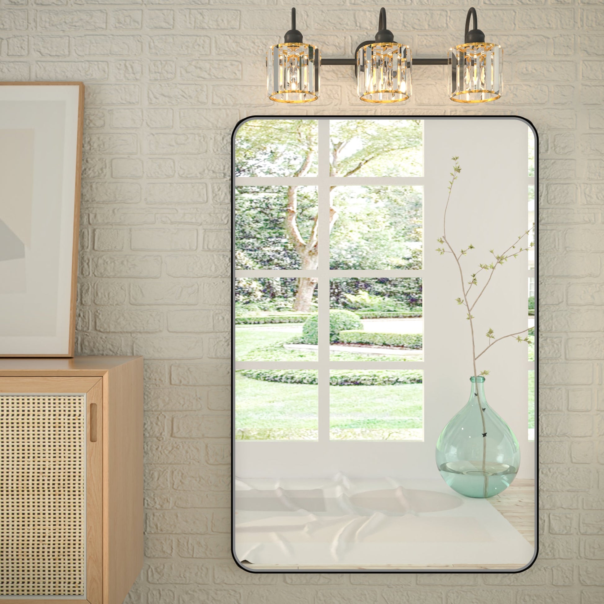Noir 48" x 32" Vanity Mirror �C Modern, Elegant, Rectangular Wall Mirror with Tempered Glass, Shatterproof, Rust-Resistant, Matte Black Frame for Bathroom, Living Room & Hallway - ExBriteUSA