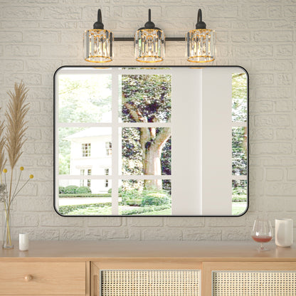 Noir 28" x 36" Vanity Mirror �C Modern, Elegant, Rectangular Wall Mirror with Tempered Glass, Shatterproof, Rust-Resistant, Matte Black Frame for Bathroom, Living Room & Hallway - ExBriteUSA