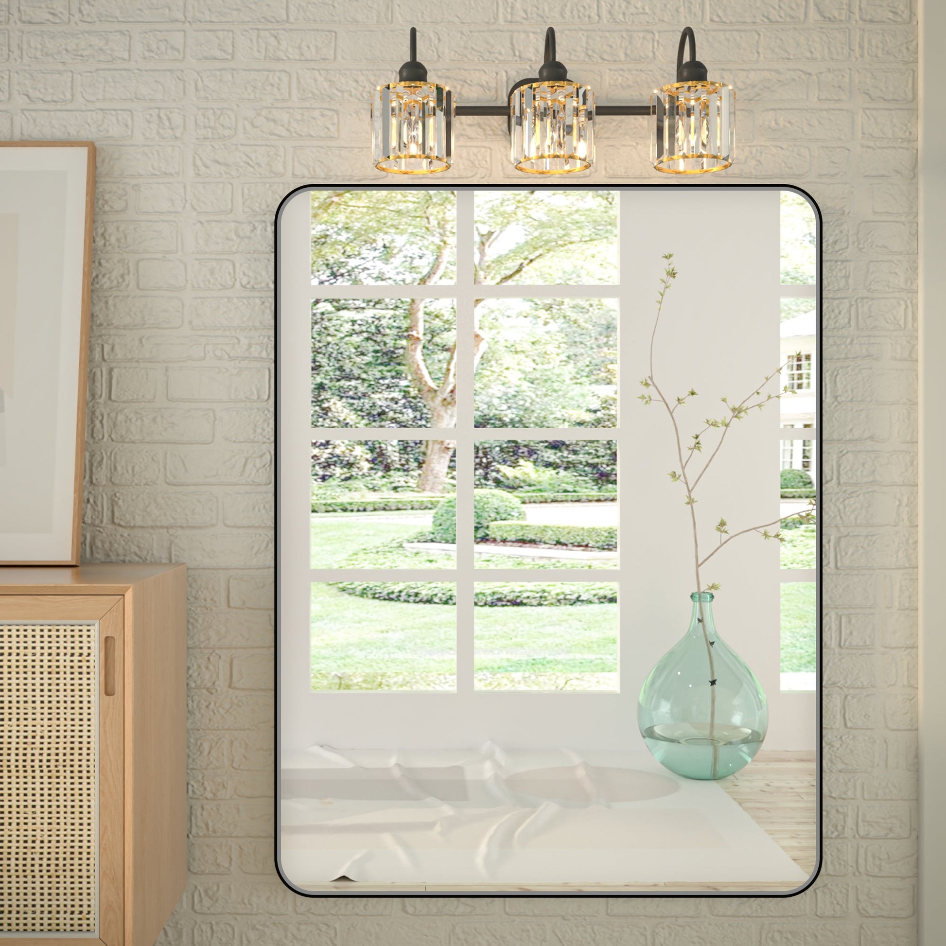 Noir 48" x 36" Vanity Mirror �C Modern, Elegant, Rectangular Wall Mirror with Tempered Glass, Shatterproof, Rust-Resistant, Matte Black Frame for Bathroom, Living Room & Hallway - ExBriteUSA