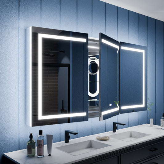 Illusion-B 72" x 36" LED Lighted Recessed Bathroom Medicine Cabinet with Magnifiers Front and Back Light