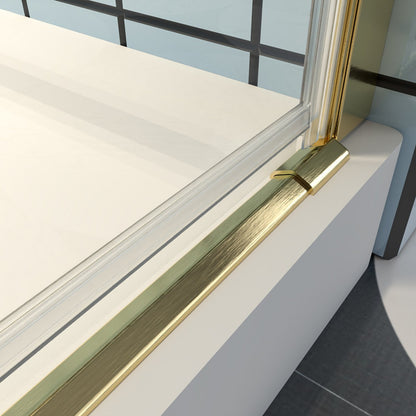 Classy 32-34"x72" Frameless Shower Door in Brush Gold,Water Repellent Glass with Seal Strip Parts and Handle,6mm Glass Shower Door - ExBriteUSA
