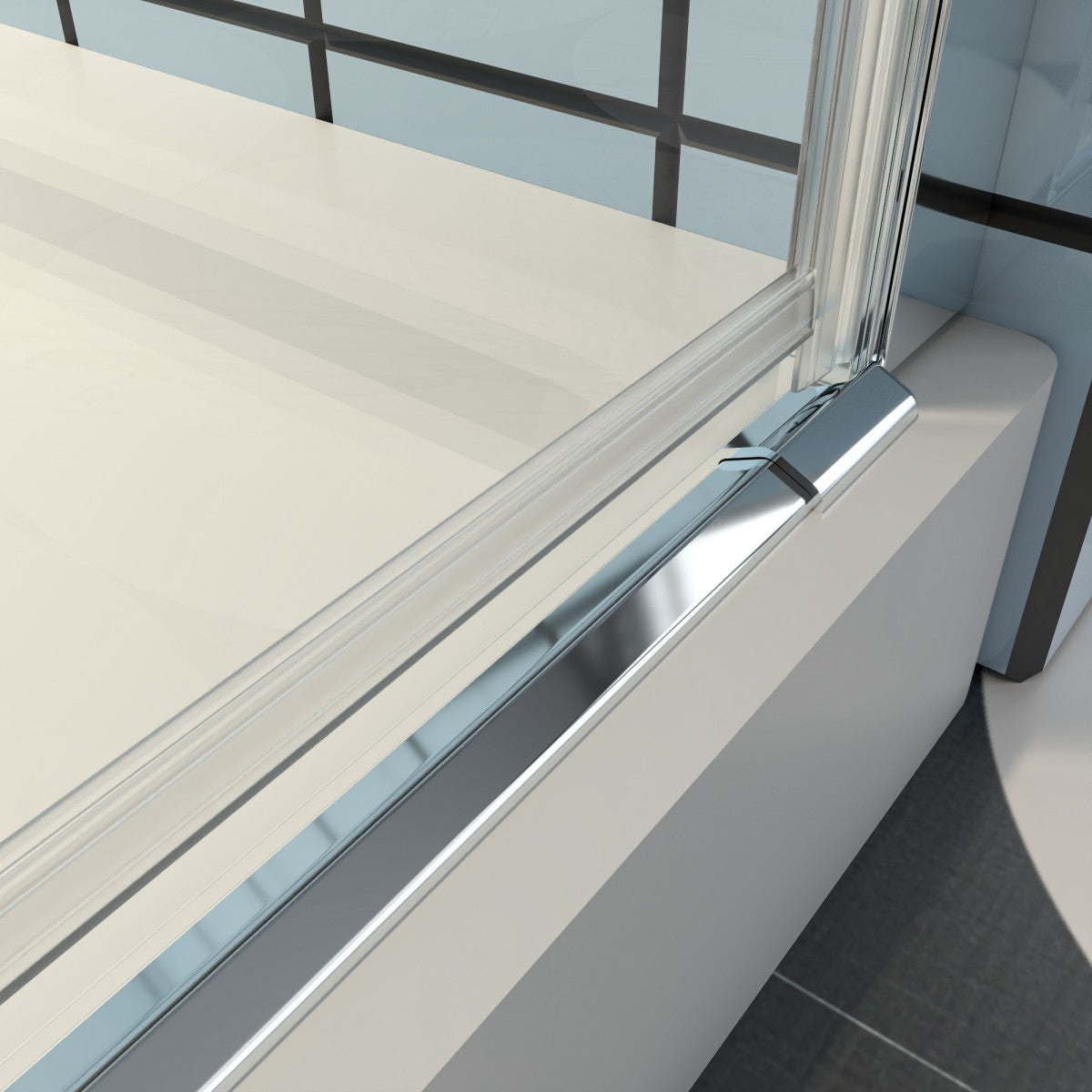 Classy semi-frameless chrome pivot shower door with handle, featuring durable 6mm tempered glass and elegant design.