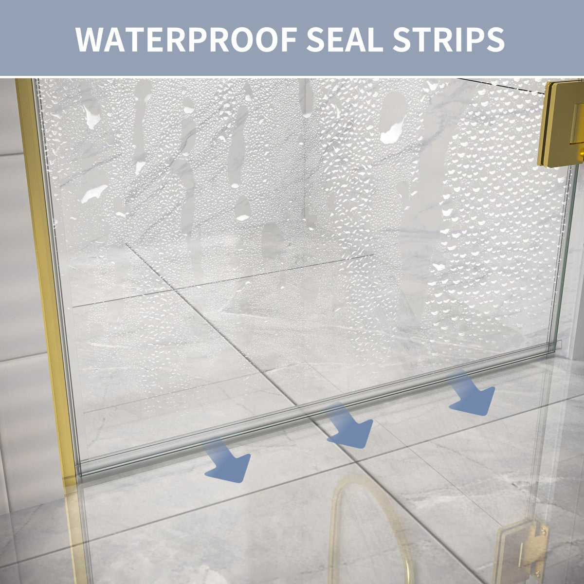 Valor 24"x72" Frameless Shower Door in Brush Gold,Water Repellent Glass with Seal Strip Parts and Handle,Glass Hinged Shower Door