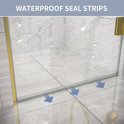 Valor 24"x72" Frameless Shower Door in Brush Gold,Water Repellent Glass with Seal Strip Parts and Handle,Glass Hinged Shower Door